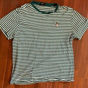 Men's Forever 21 T-Shirt Medium Green/White Stripes Embroidered Duck